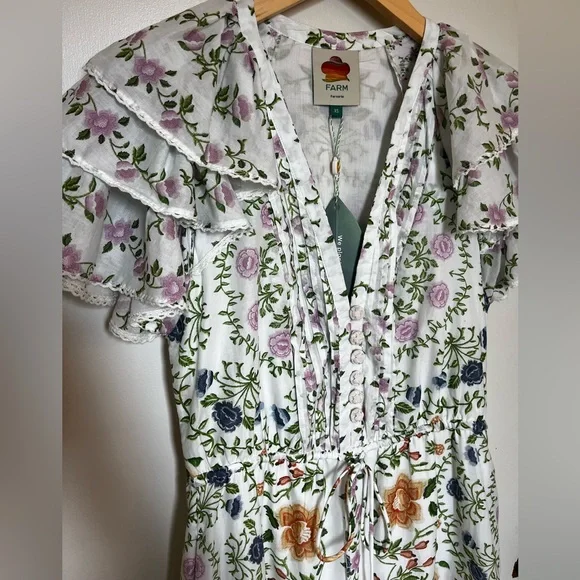 Farm Rio Folk Floral Lace Midi Dress White Sz extra small - Picture 5 of 16